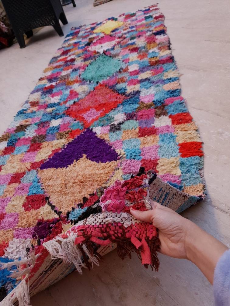 Vintage Moroccan Rug 3x9 Super Pretty Runner Rug | Boujaad Rug  | Berber Boucherouite Rug | Hallway Rug | Vintage Entry way Rug