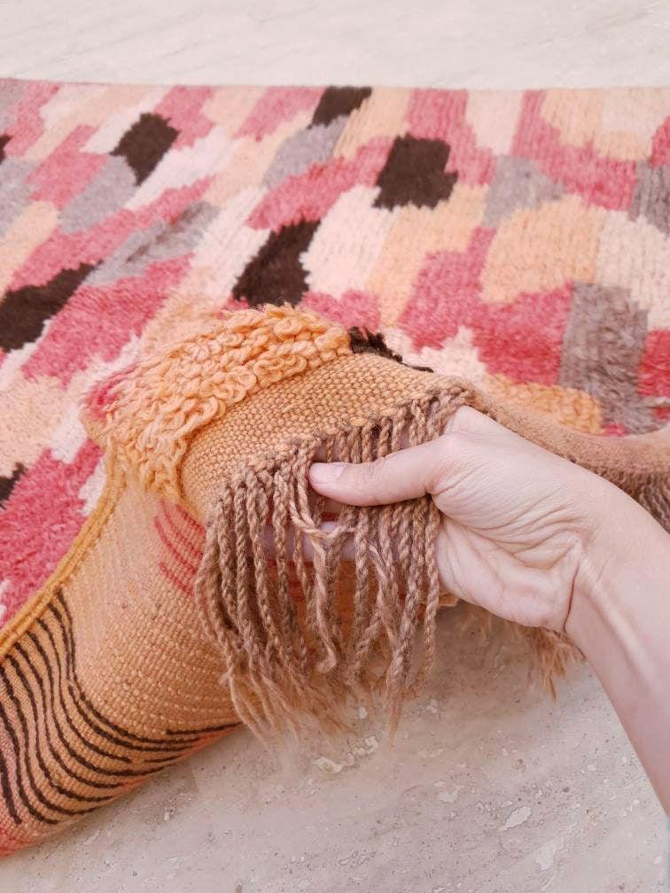 50% OFF CLOSING SALE Vintage Moroccan rug 4.1x10.5 Stunning Boujaad rug, Checkered Boujad Rug, blush warm tones muted rug  living room rug