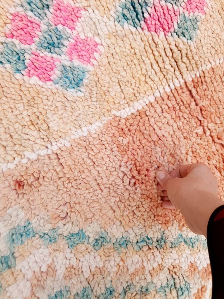 Stunning Vintage Moroccan Rug Boujaad rug 4.4x10.2 Blush Peach living room rug, large boujad rug
