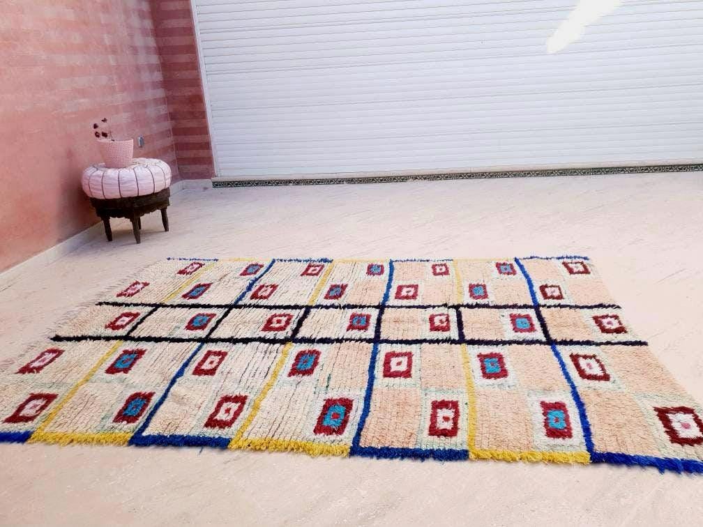 Vintage Moroccan Rug | 5.2x8.2 Stunning Boujaad rug Unique blush rug pastels  rug boujaad living room berber rug