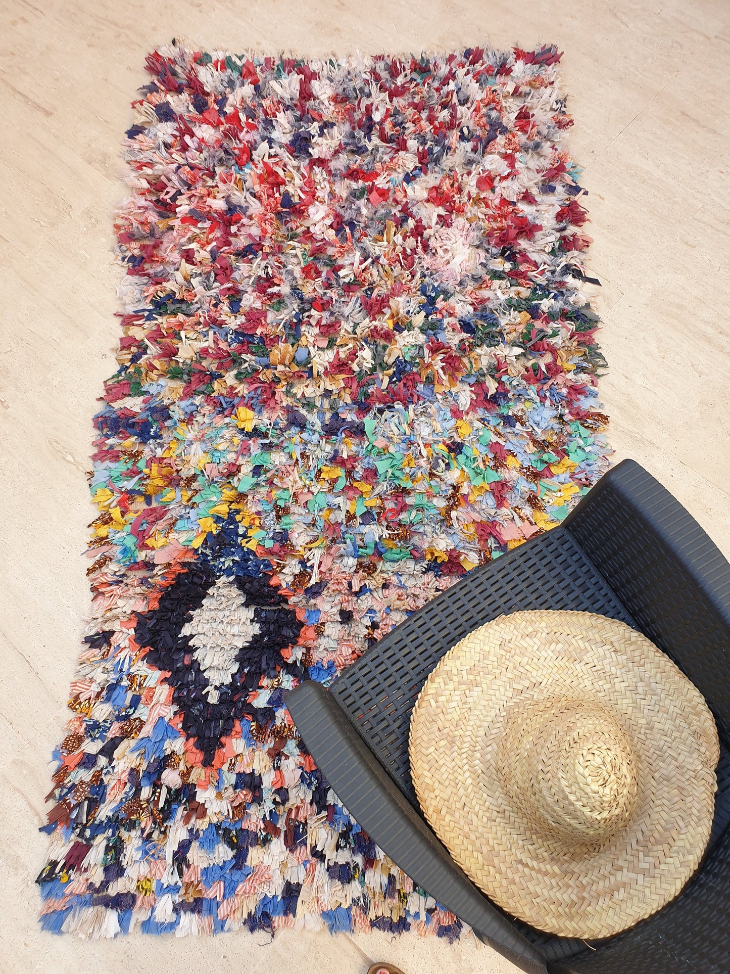 Gorgeous colorful Moroccan Rug 3.8x7.2 Starry Night Fun Tribal Rug, Boucherouite Rug, cheerful rag Berber Rug