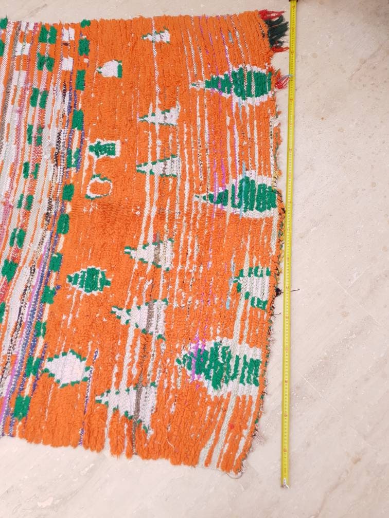 50% OFF CLOSING SALE Vintage Moroccan Rug 5x6.7 Stunning Orange Super Unique Boujaad Rug, Green & Lilac Accents, abstract Living room rug
