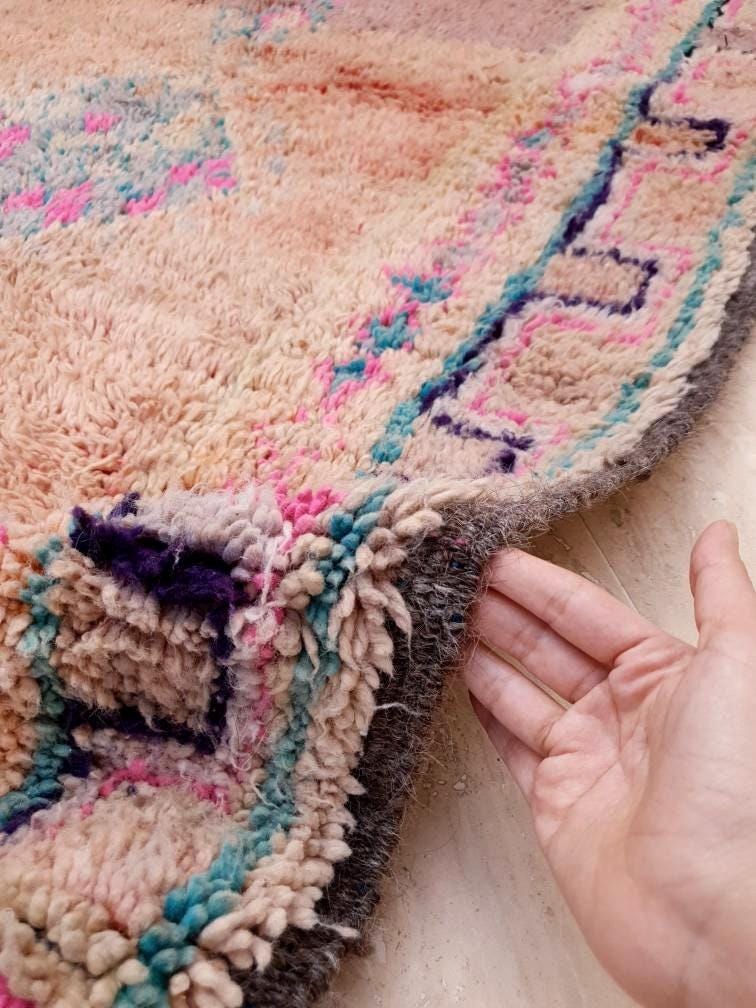 50% OFF CLOSING SALE Vintage Moroccan rug 4x10.2 Gorgeous Boujaad rug, Blush Aqua Beige Pink pastels rug vintage berber boujad hallway rug