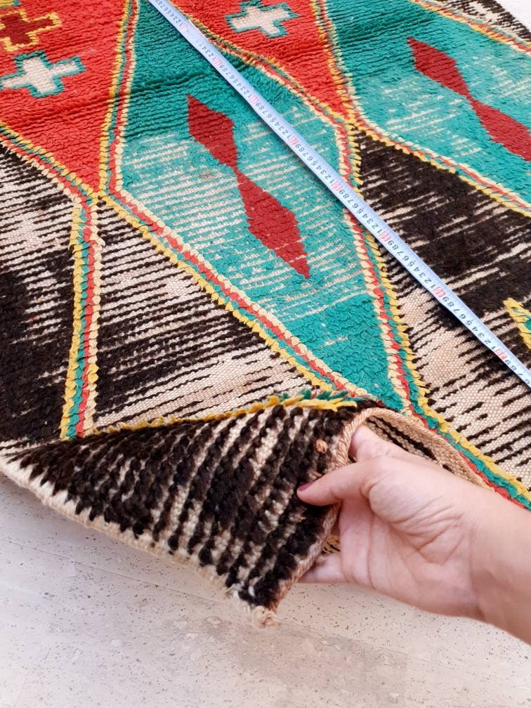 Vintage Moroccan Rug Stunning boujad Rug 3.3x5.4 Antique Boujaad Rug, Antique Berber Boucherouite Rug  Vintage Accent Rug, Entry way Rug