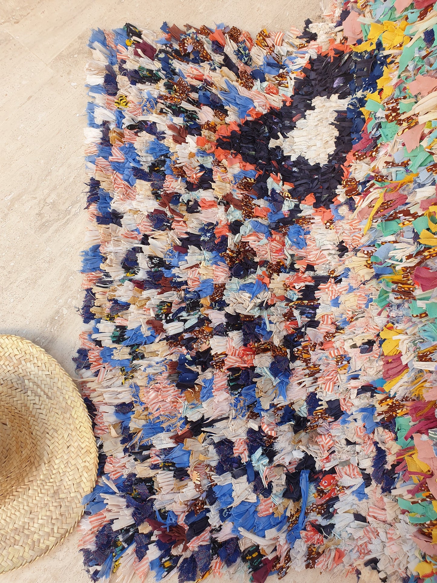 Gorgeous colorful Moroccan Rug 3.8x7.2 Starry Night Fun Tribal Rug, Boucherouite Rug, cheerful rag Berber Rug