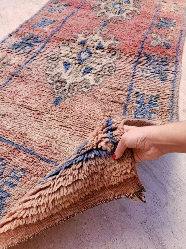 50% OFF CLOSING SALE Vintage Moroccan Rug 3.8x7.7 Gorgeous Boujaad rug "Mystic Butterfly" Blush Peach boujad rug  blush pastels