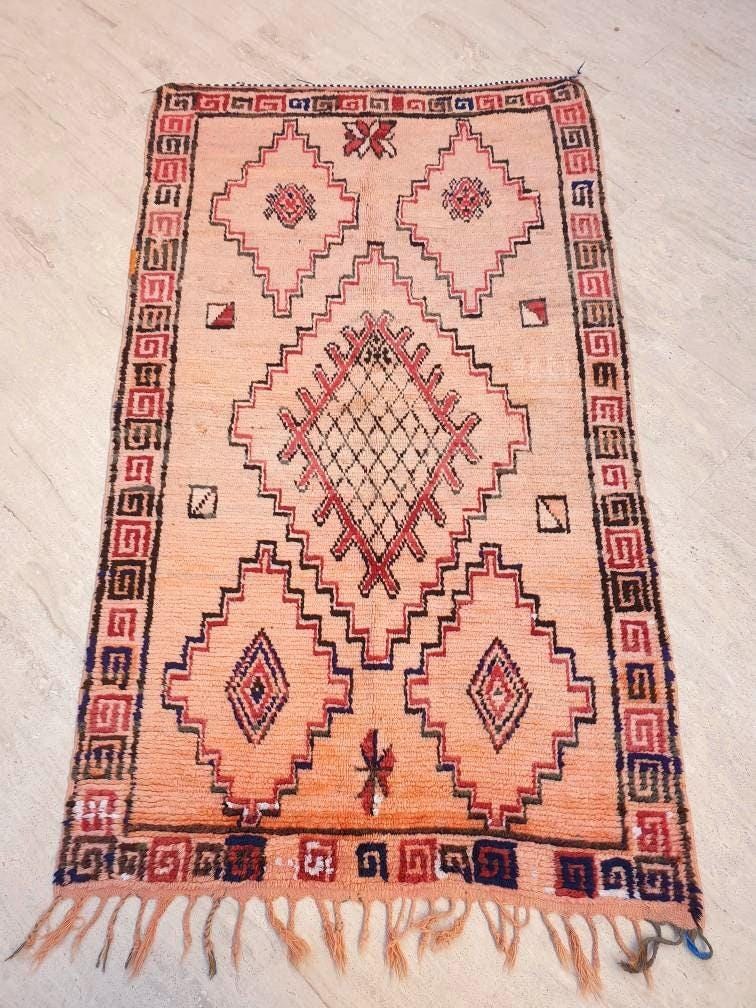 50% OFF CLOSING SALE Vintage Moroccan Rug 3.7x7.9 Stunning Muted Blush Peach Like Unique Boujaad rug, Papaya Azilal Rug berber wool rug