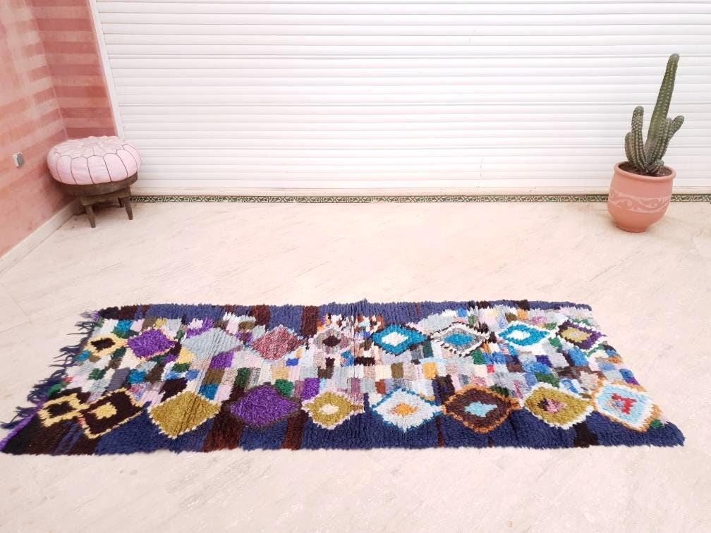 50% OFF CLOSING SALE Vintage Morocan rug 3.3x8.5 Stunning Artistic runner rug "Starry Night" living room rug, blue hallway rug bedroom rug