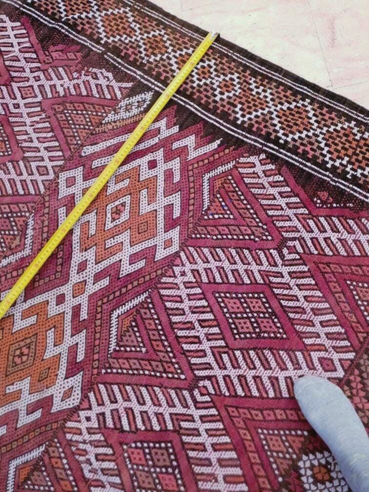 50% OFF SALE Vintage Moroccan Rug 6.3x11.8 Stunning kilim rug, Large area rug Vintage sequins berber rug Bedroom Rug, Warm Red Orang