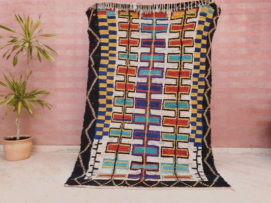 Vintage Moroccan rug, unique Beautiful vintage Azilal rug Berber Boujaad rug, colorful rug, Unique Abstract Rug