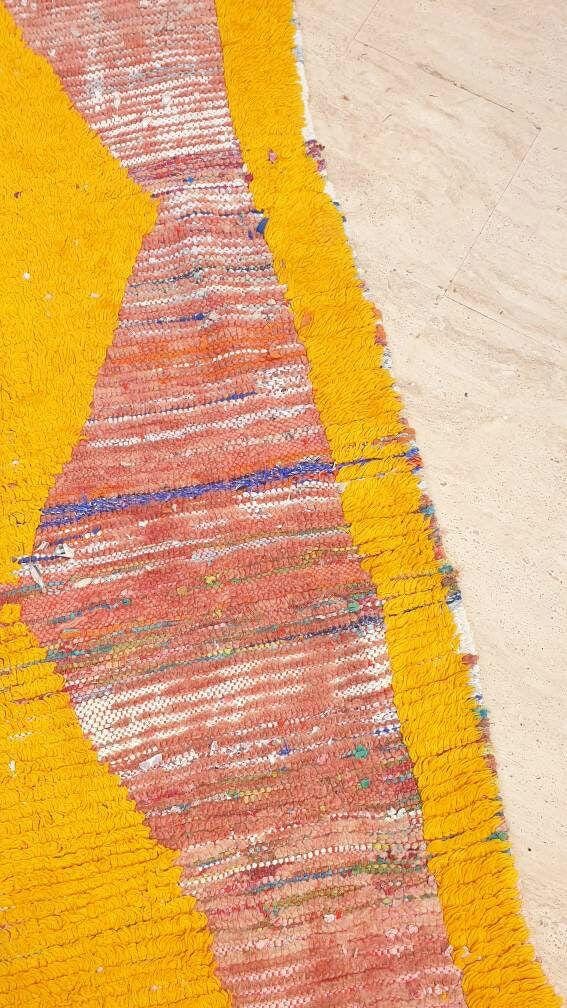 Vintage Moroccan rug 3.3x8.9 Blush Peach Yellow Boujaad rug incredible  black Yellow Tribal Rug Unique boujad Rug living room rug