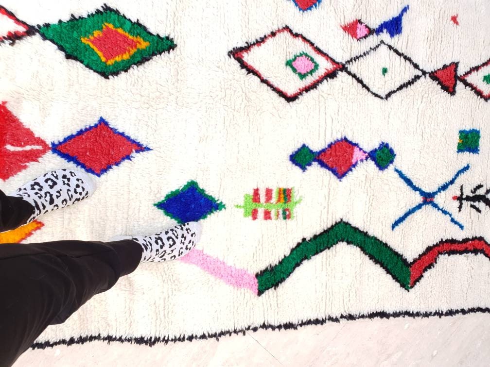 Moroccan rug soft Azilal rug 4.6x7.2 most authentic berber morrocan rug, "Fati Flower" bedroom rug living room rug nursery rug boho rug