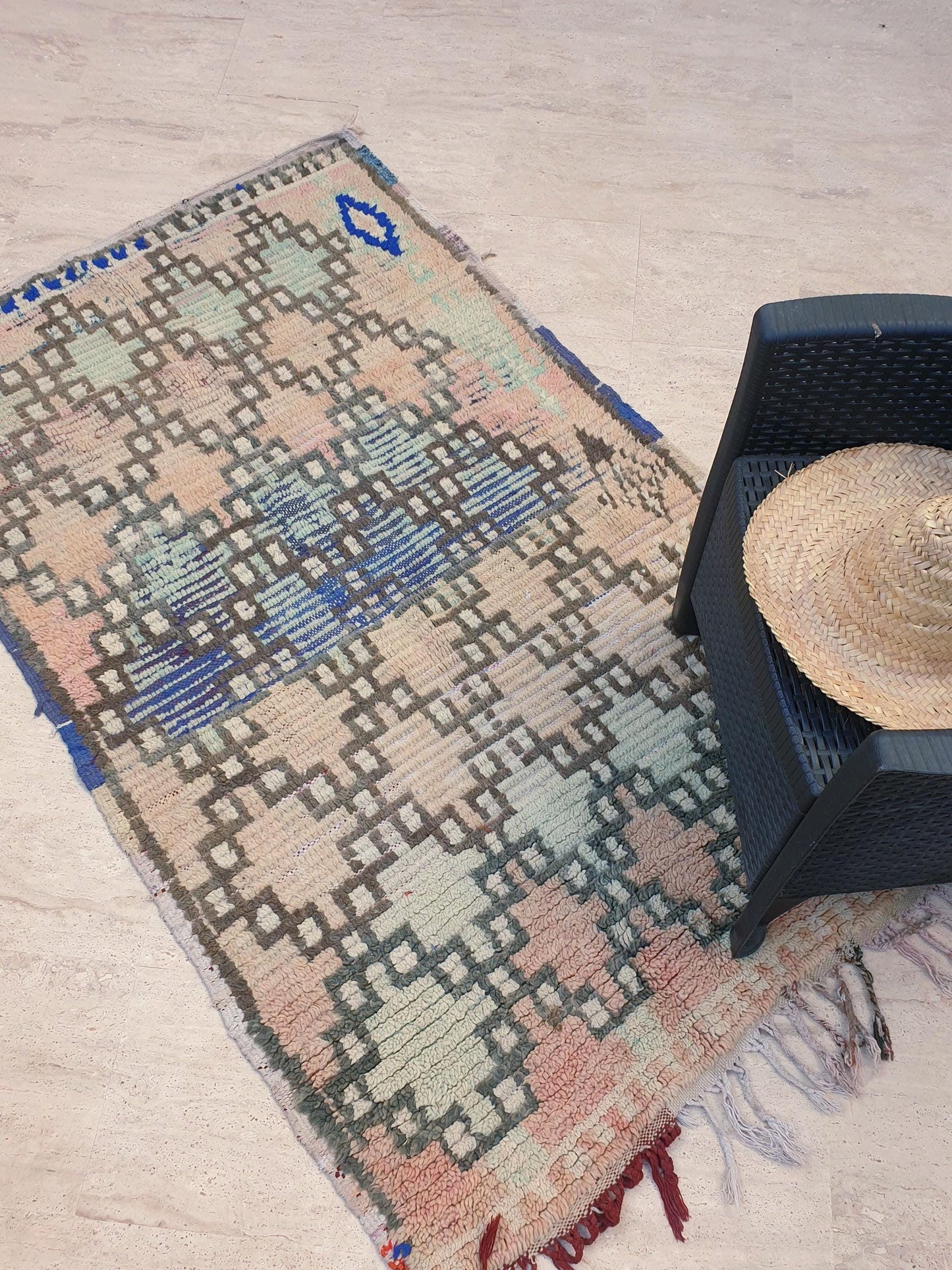 50% OFF CLOSING SALE Vintage Moroccan Rug 3.6x6 Stunning Antique Geometric rug, blush pastels boujaad berber rug, artistic rug bedroom rug