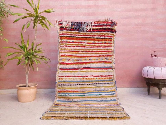 Vintage Moroccan Rug | Beautiful Colorful Berber Rug | Boucherouite Rug | Horizontal Lines Rug | Unique Pretty berber rug | artistic rug