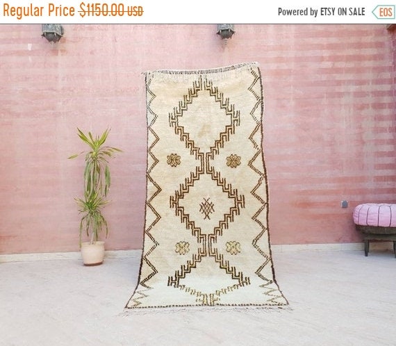 50% OFF CLOSING SALE Vintage morrocan Rug, unique beige Brown yellow Azilal rug, berber rug beni ourain rug boujad rug