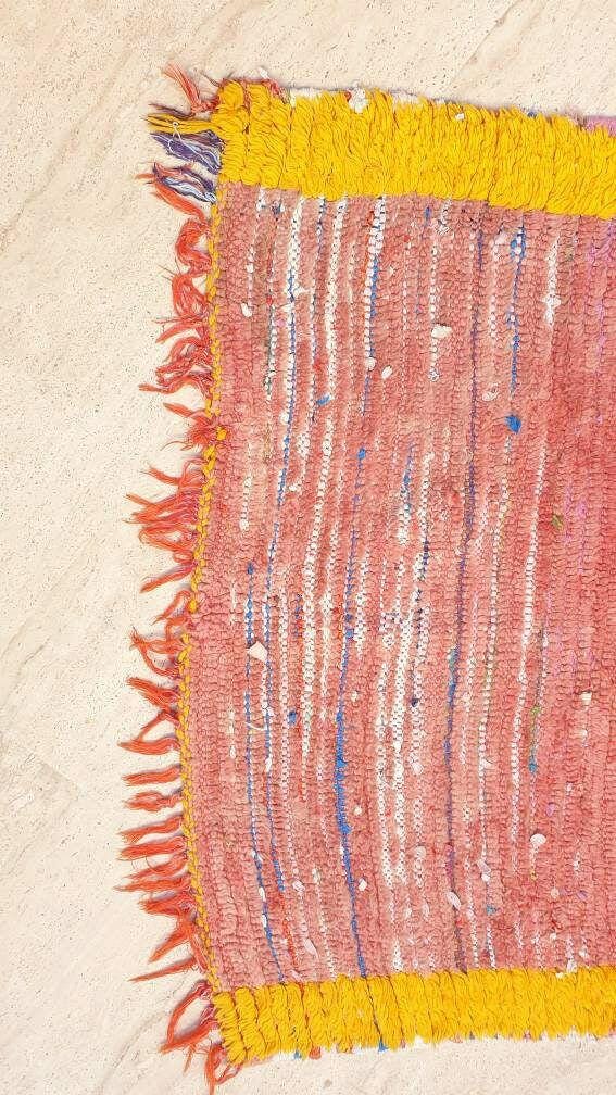 Vintage Moroccan rug 3.3x8.9 Blush Peach Yellow Boujaad rug incredible  black Yellow Tribal Rug Unique boujad Rug living room rug