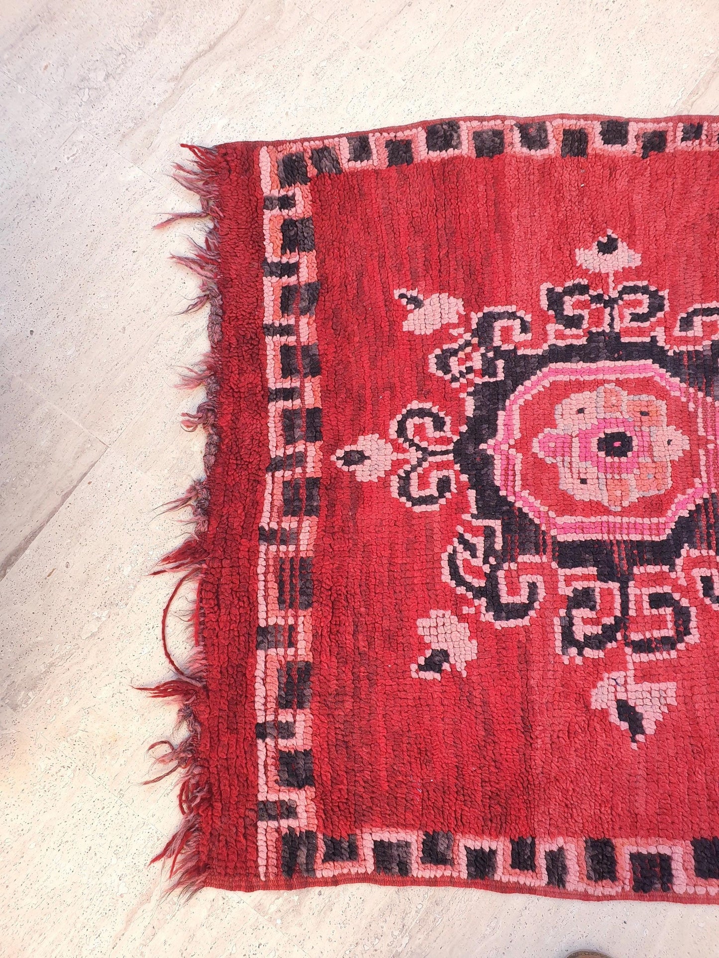 50% OFF CLOSING SALE Vintage Moroccan Rug 3.1x7.6 Gorgeous Unique Red Boujaad Statement Runner Rug, bedroom rug, Abstract accent rug