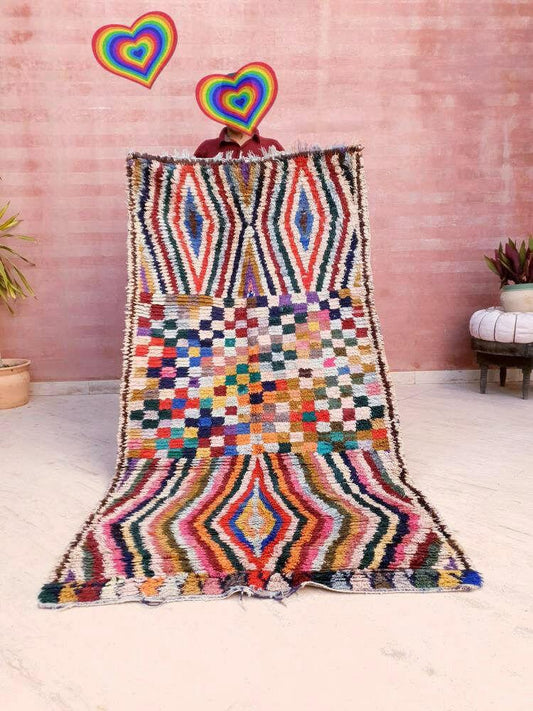 Vintage Moroccan Rug 3.6x7.2 Gorgeous Colorful boujaad Rug colorful rug bedroom rug Psychedelic rug beni ourain rug