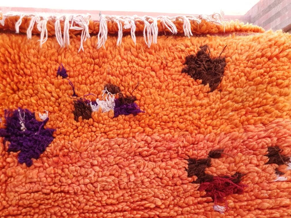 50% OFF CLOSING SALE Vintage Moroccan Rug 4.7x8.3 stunning orange papaya boujaad rug, Vintage Beni Ourain Rug bedroom rug, living room rug