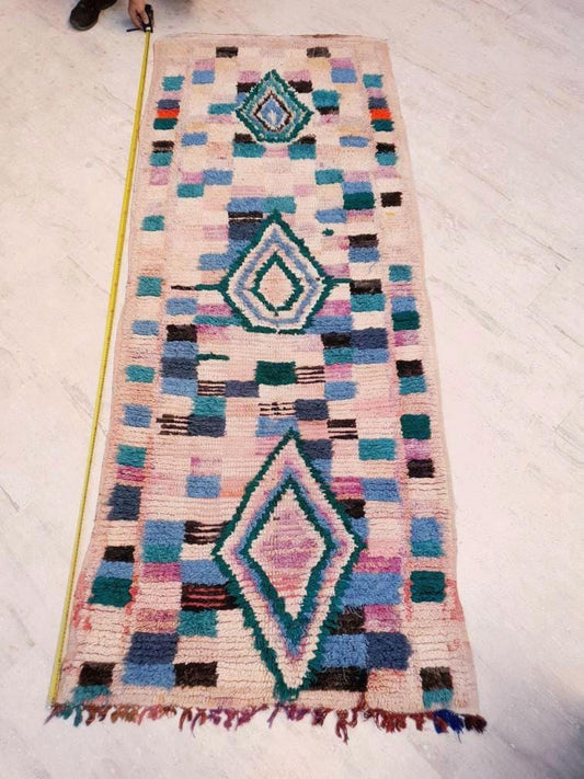 50% OFF CLOSING SALE Vintage Moroccan Runner rug 3.3x8.1 Gorgeous Blush hallway rug, boujaad rug unique boujad rug colorful entryway rug