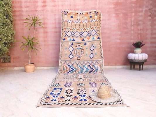 50% OFF CLOSING SALE Gorgeous Vintage Moroccan Rug 4.1x12.2 marvelous pastels beige rug Boujaad rug large berber rug
