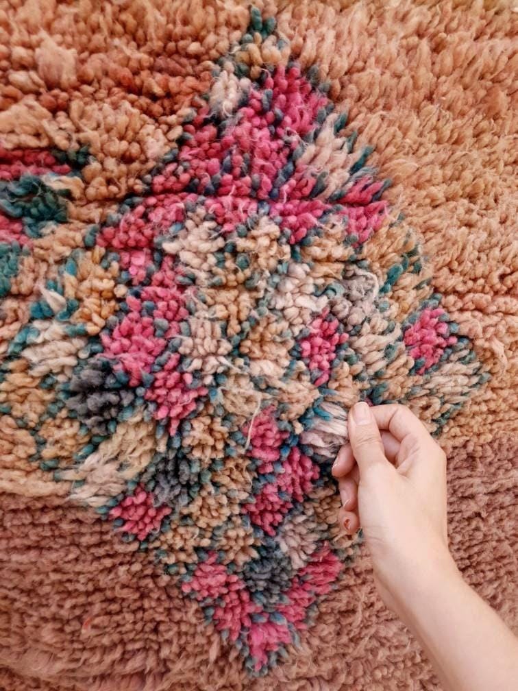 50% OFF CLOSING SALE Vintage Moroccan rug 4x10.2 Gorgeous Boujaad rug, Blush Aqua Beige Pink pastels rug vintage berber boujad hallway rug