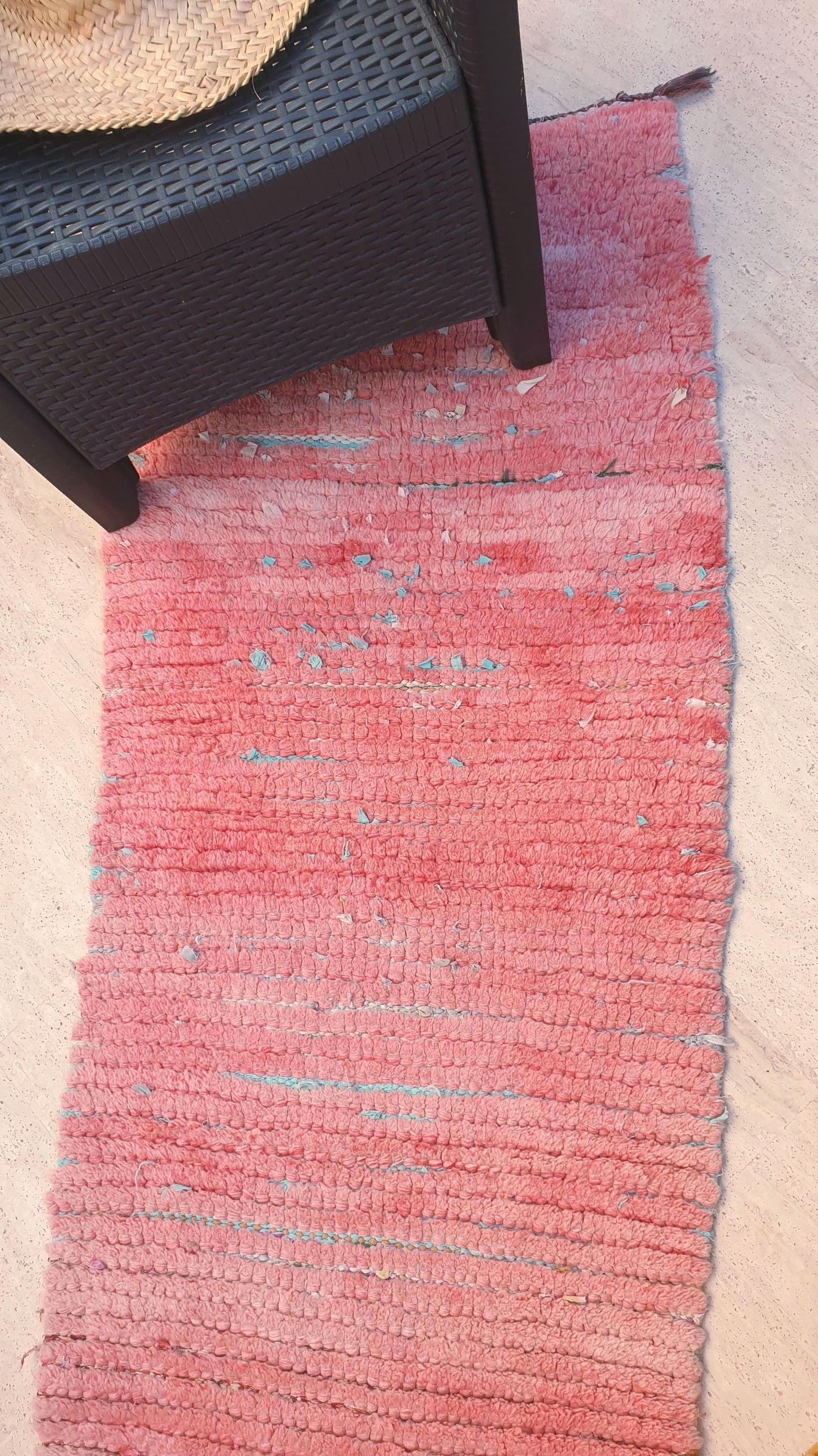 Vintage Moroccan Rug 2.2x9 Pink Boujaad Rug | Pink Panther | Hallway Rug | Vintage Bedroom Rug | peach wool Rug