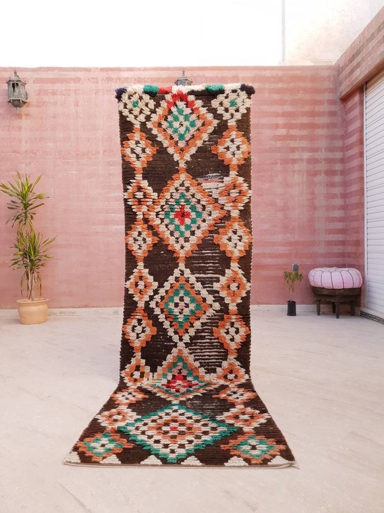 50% OFF CLOSING SALE Vintage Moroccan Rug 2.6x9.2 Brown Boho retro runner Rug Morrocan rug  bedroom rug, living room rug boujaad accent rug