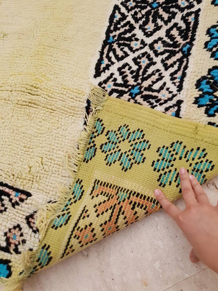 50% OFF CLOSING SALE Precious Moroccan Rug 6.6x13 Vintage Boujaad rug, Gaudi Artistic rug, Large yellow mustard rug, Unique Boujad rug