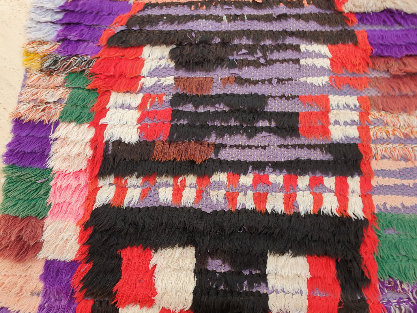 Vintage Moroccan Rug 2.2x7.6 Super Pretty Runner Rug | Boujaad Rug  | Antique Berber Boucherouite Rug | Hallway Rug | Vintage Entry way Rug