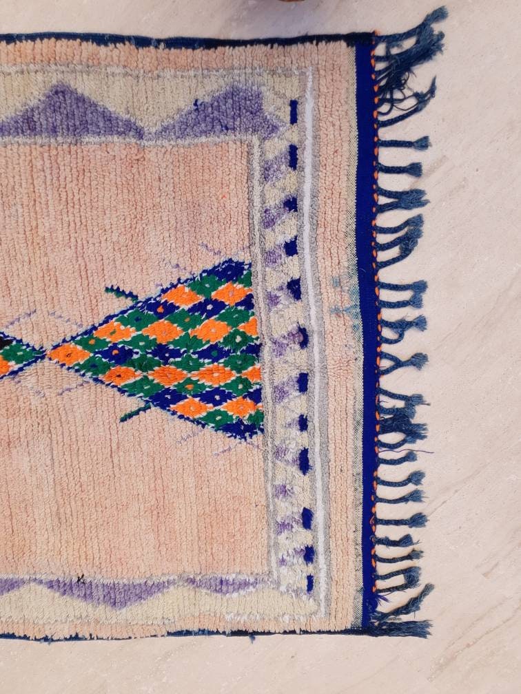 Vintage Moroccan Rug 4.8x9.6 Gorgeous blush Pastels Boujaad rug large boujad rug, Peach wool carpet