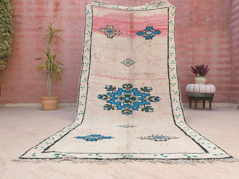 Vintage Moroccan Rug 4.6x10 Stunning pink White Boujaad Rug, unique tribal morocco rug, large boujad rug