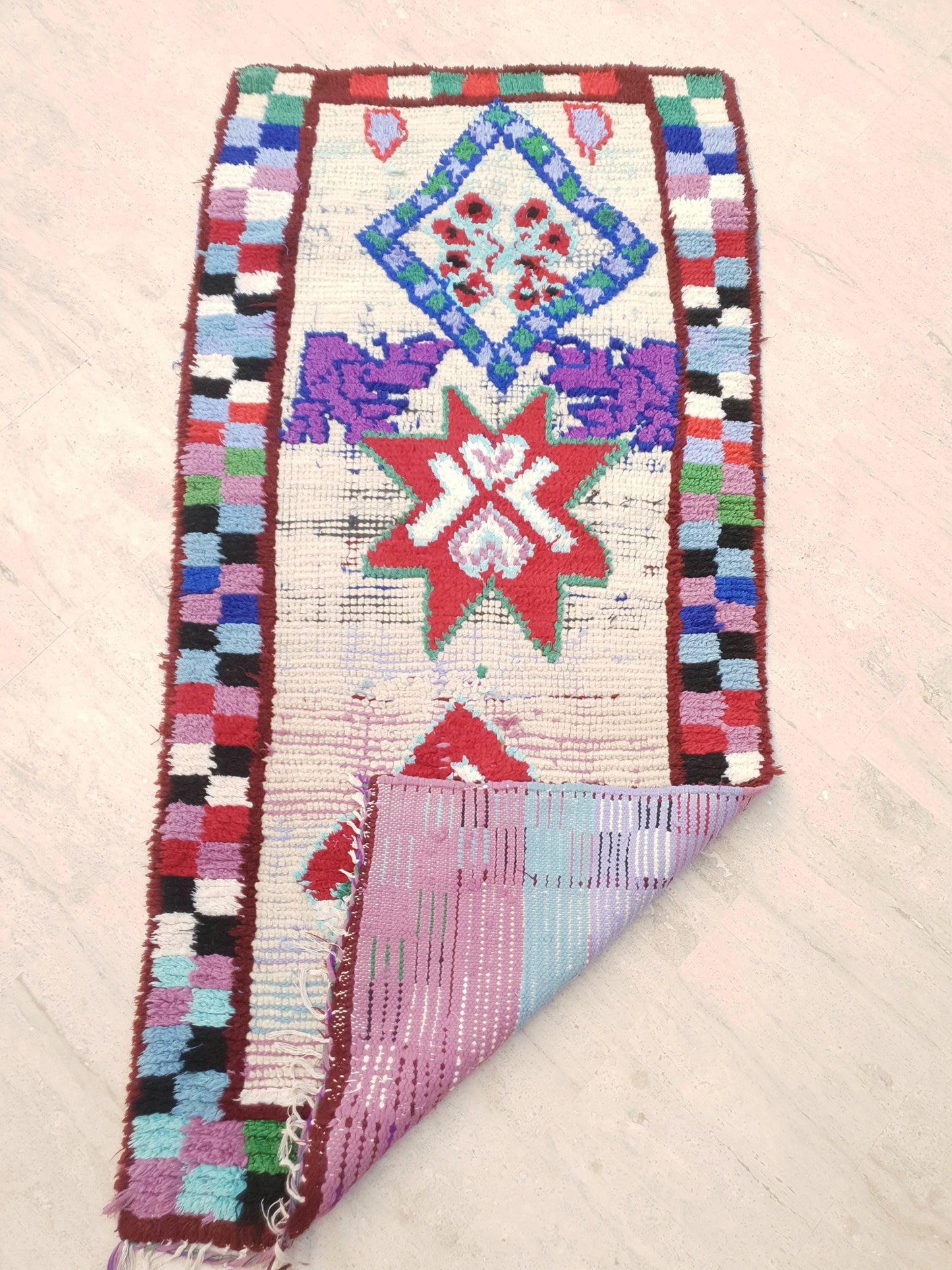 Vintage Moroccan Rug, 3.3x7.6 gray runner rug morrocan rug beni ourain rug, grey boujaad rug bedroom rug living room rug boucherouite rug