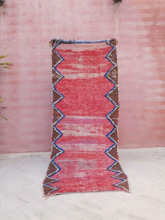 50% OFF CLOSING SALE Vintage Moroccan Rug 2.9x7.2 blush red Boujaad rug Unique runner Rug, bedroom rug, living room rug pink accent rug