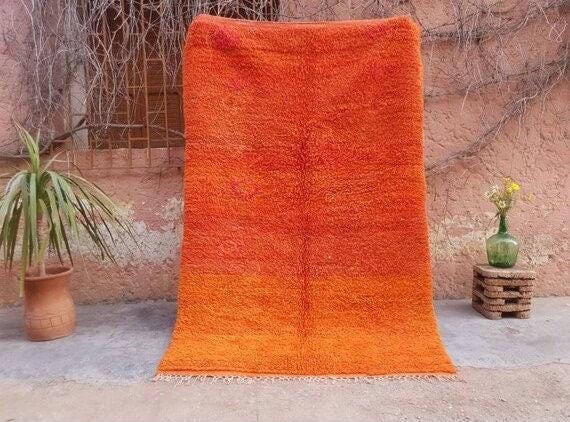 50% OFF CLOSING SALE Vintage Moroccan Rug 4.6x7.3 Stunning unique Orange boujaad rug, Vintage Beni Ourain Rug, beni ourain Rug, plush carpet