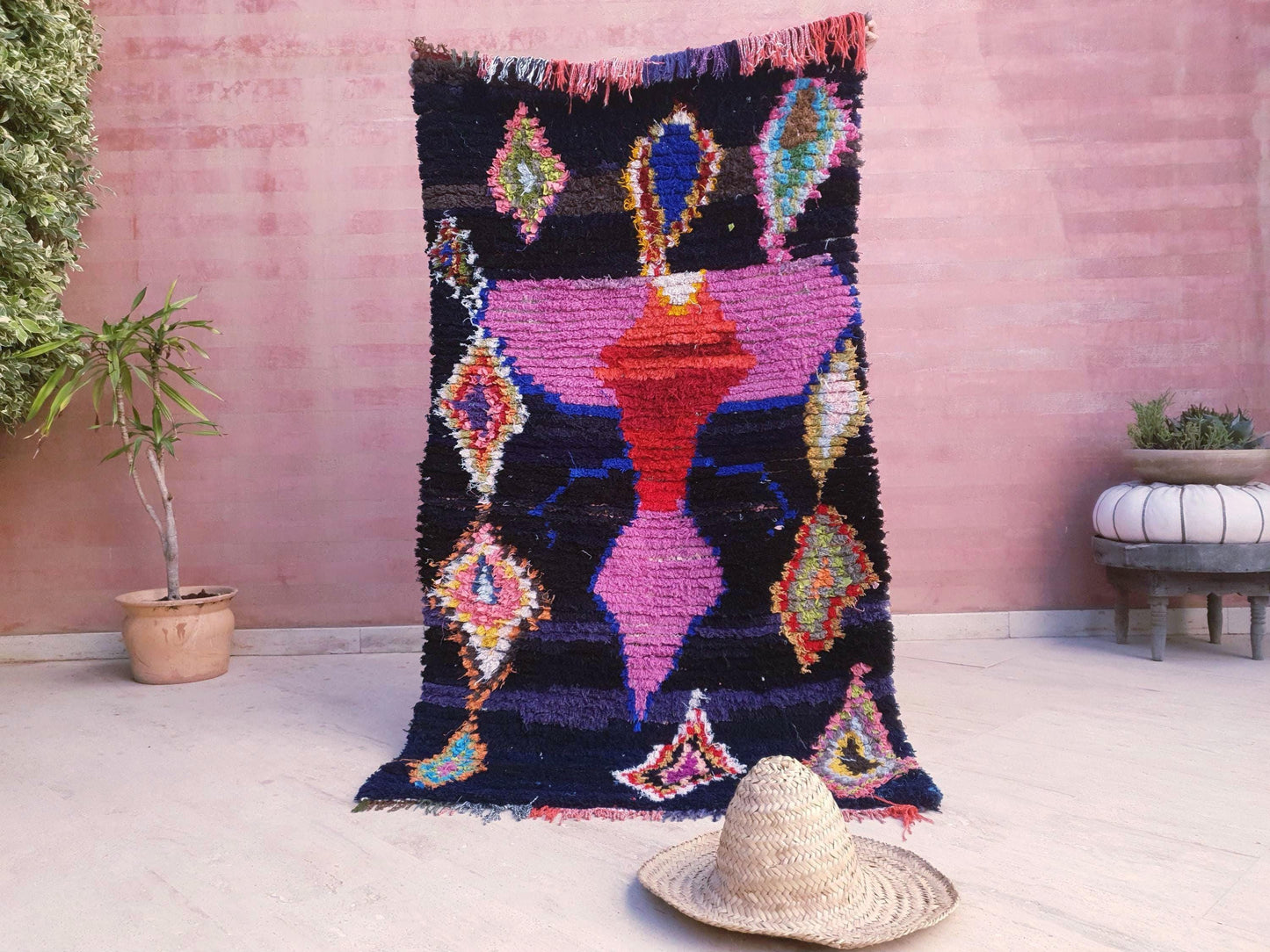 Stunning Moroccan Rug 3.2x5.9 LADY IN RED Gorgeous tribal Rug | Artistic Berber Rug | colorful boujaad Rug | office rug | Blush Boujaad Rug