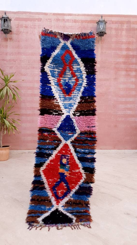 Vintage Moroccan Rug 1.7x6.1 Super Pretty Runner Rug Abstract Boujaad Rug | Berber Boucherouite Hallway Rug|
