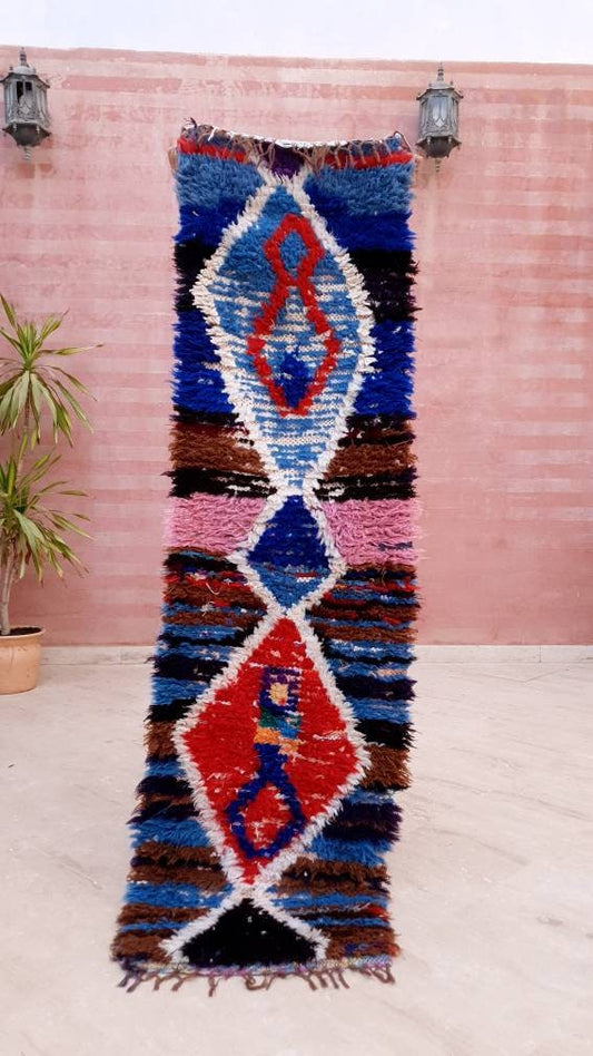 Vintage Moroccan Rug 1.7x6.1 Super Pretty Runner Rug Abstract Boujaad Rug | Berber Boucherouite Hallway Rug|