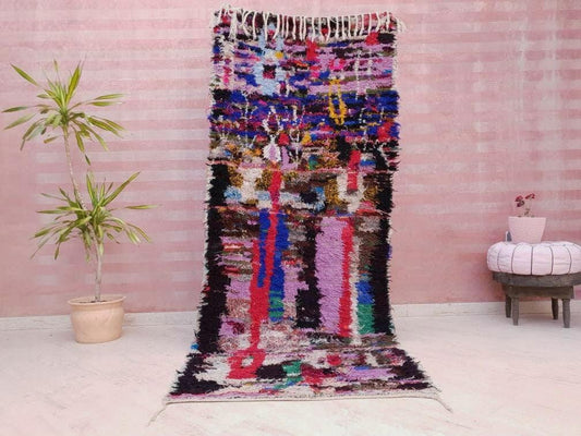 50% OFF CLOSING SALE Vintage Moroccan Rug 3.5x8.7 Gorgeous Abstract Boucherouite runner rug, unique berber rug, Boujaad morrocan rug