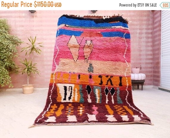 50% OFF CLOSING SALE Gorgeous Moroccan Rug "Sunset in Paradise" 5.4x8.5 Boujaad rug  bedroom rug beni ourain rug Super Pretty Colorful Rug