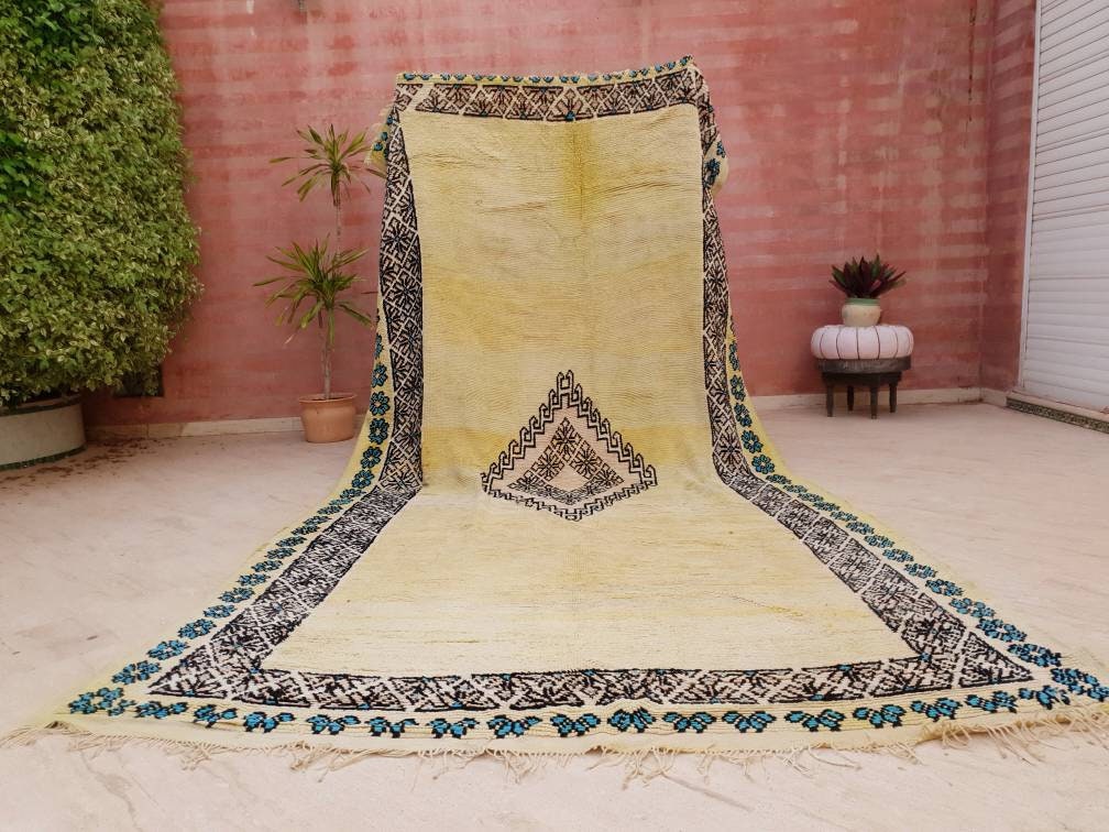 50% OFF CLOSING SALE Precious Moroccan Rug 6.6x13 Vintage Boujaad rug, Gaudi Artistic rug, Large yellow mustard rug, Unique Boujad rug