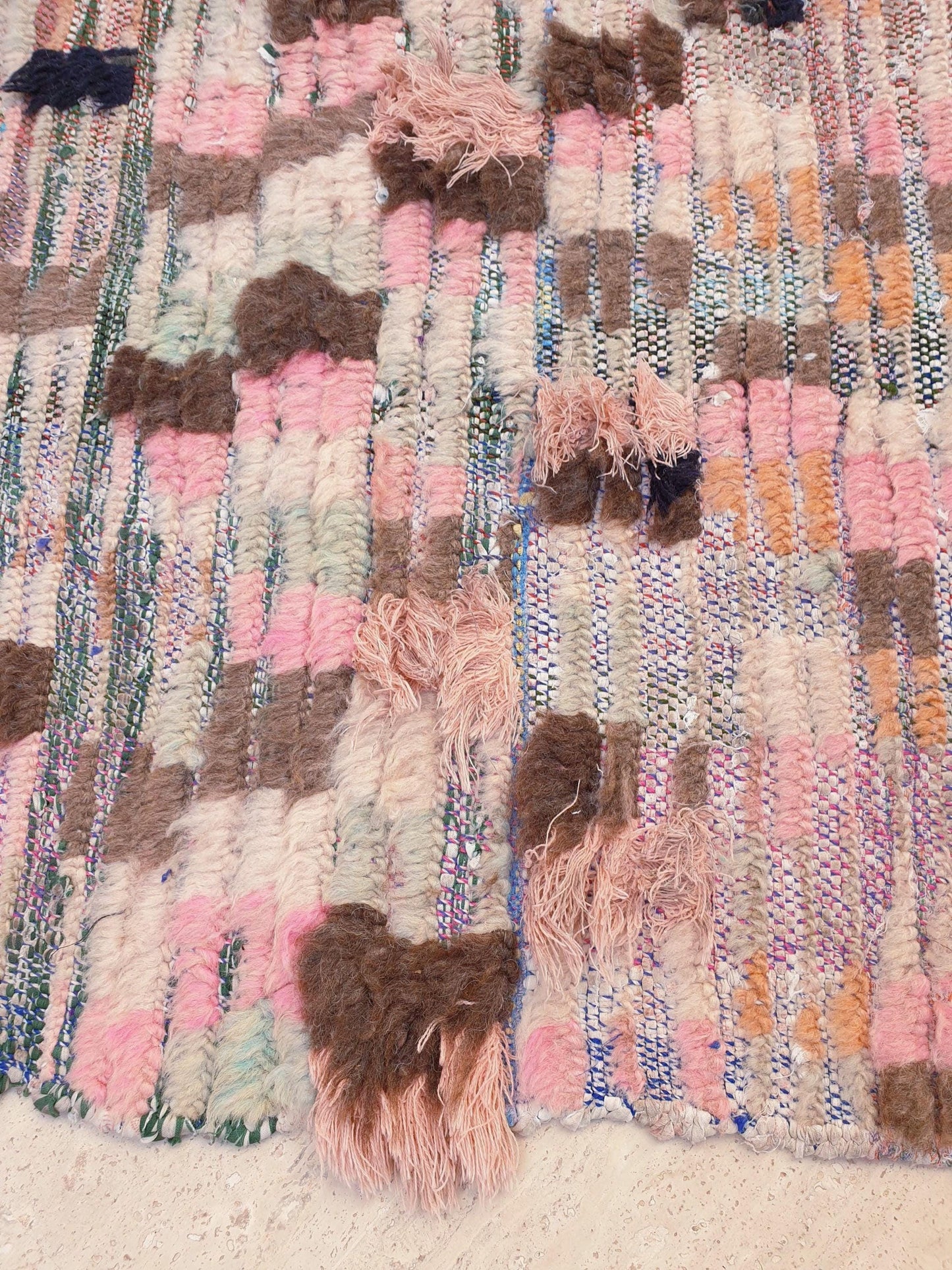 50% OFF CLOSING SALE Vintage Moroccan rug 3.3x10 Gorgeous Blush earth tones Checkered rug | Pinl Brown Boujaad rug, boujad statement piece