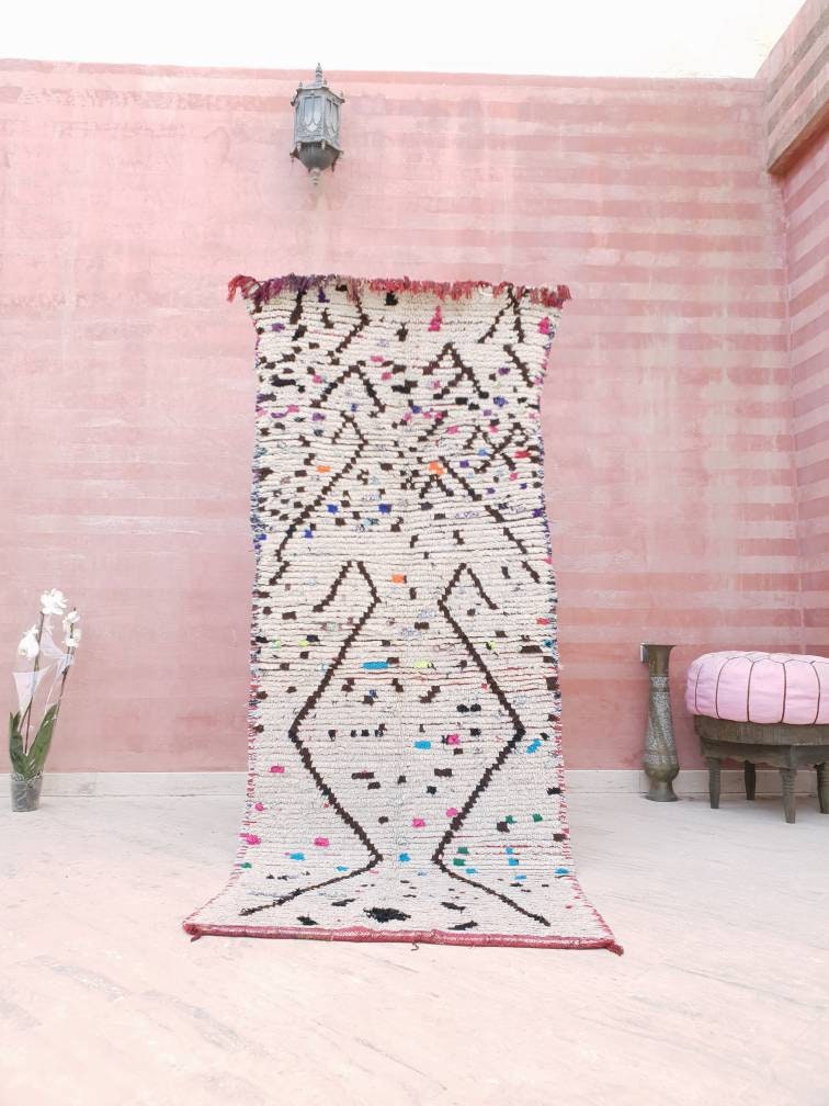 Vintage Moroccan rug "Sprinkles" 3x7.5 rug, Berber Azilal Rug, Unique Morrocan rug Rare Rug bedroom rug living room rug