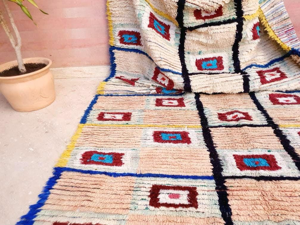 Vintage Moroccan Rug | 5.2x8.2 Stunning Boujaad rug Unique blush rug pastels  rug boujaad living room berber rug