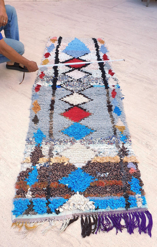 50% OFF CLOSING SALE Vintage Moroccan Runner Rug 2.5x7.4 Gorgeous Boujad Rug, Cyan Blue Coral Hallway Rug, boujaad rug