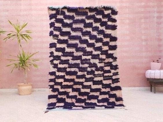 50% OFF CLOSING SALE Vintage Moroccan Rug, Unique Checkered Blush powder Pink and Purple Boujaad Rug boucherouite rug, Unique accent rug