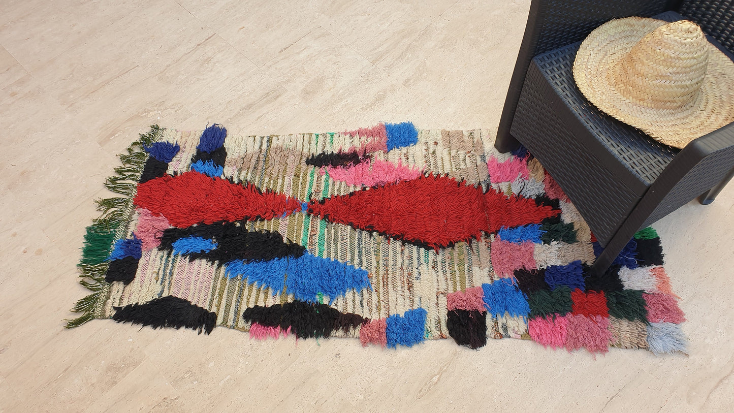 Vintage Moroccan Rug 2.5x5.4 Boucherouite Berber Rug, living room rug, rare morrocan rug bedroom rug accent rug