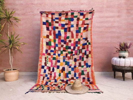 50% OFF CLOSING SALE Vintage Moroccan Rug 4x7 Incredible Boujaad rug,  Gorgeous Colorful Berber Rug, Abstract Boujad Moroccan Rug