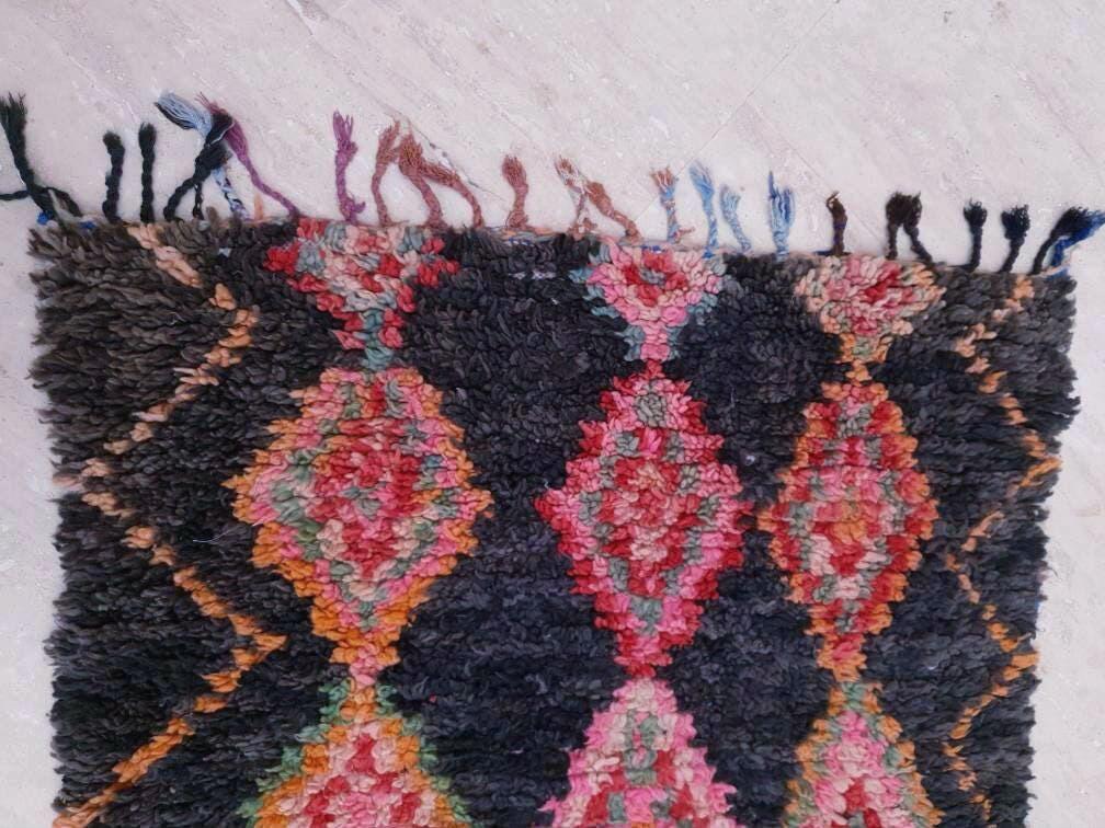 50% OFF CLOSING SALE Vintage Moroccan Rug 3x9 Black Rug, Retro runner Rug, Unique Hallway Rug, boujaad accent rug boucherouite rug