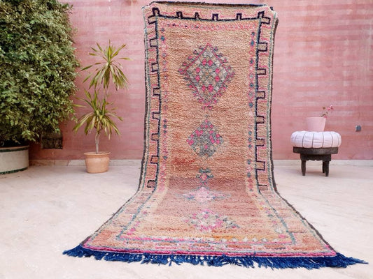 50% OFF CLOSING SALE Vintage Moroccan Rug, Gorgeous Boujaad rug 4.1x10.4 Blush Peach Pink living room rug, large boujad rug Morrocan rug